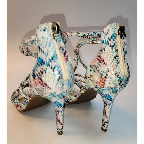 Amelia Grace Melissa Snake Skin Print Multi Color Rope Straps Zipper Heel 3.5 in - Picture 7 of 12